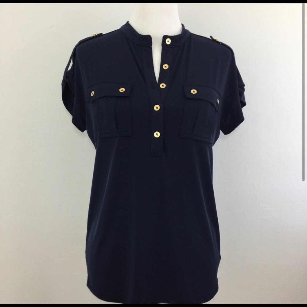 MICHAEL KORS Navy Stretch Top
